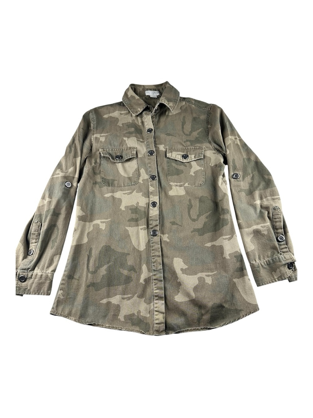 Cotton On Camouflage Distressed Shacket Utilitarian Tomboy Lightweight Sz S